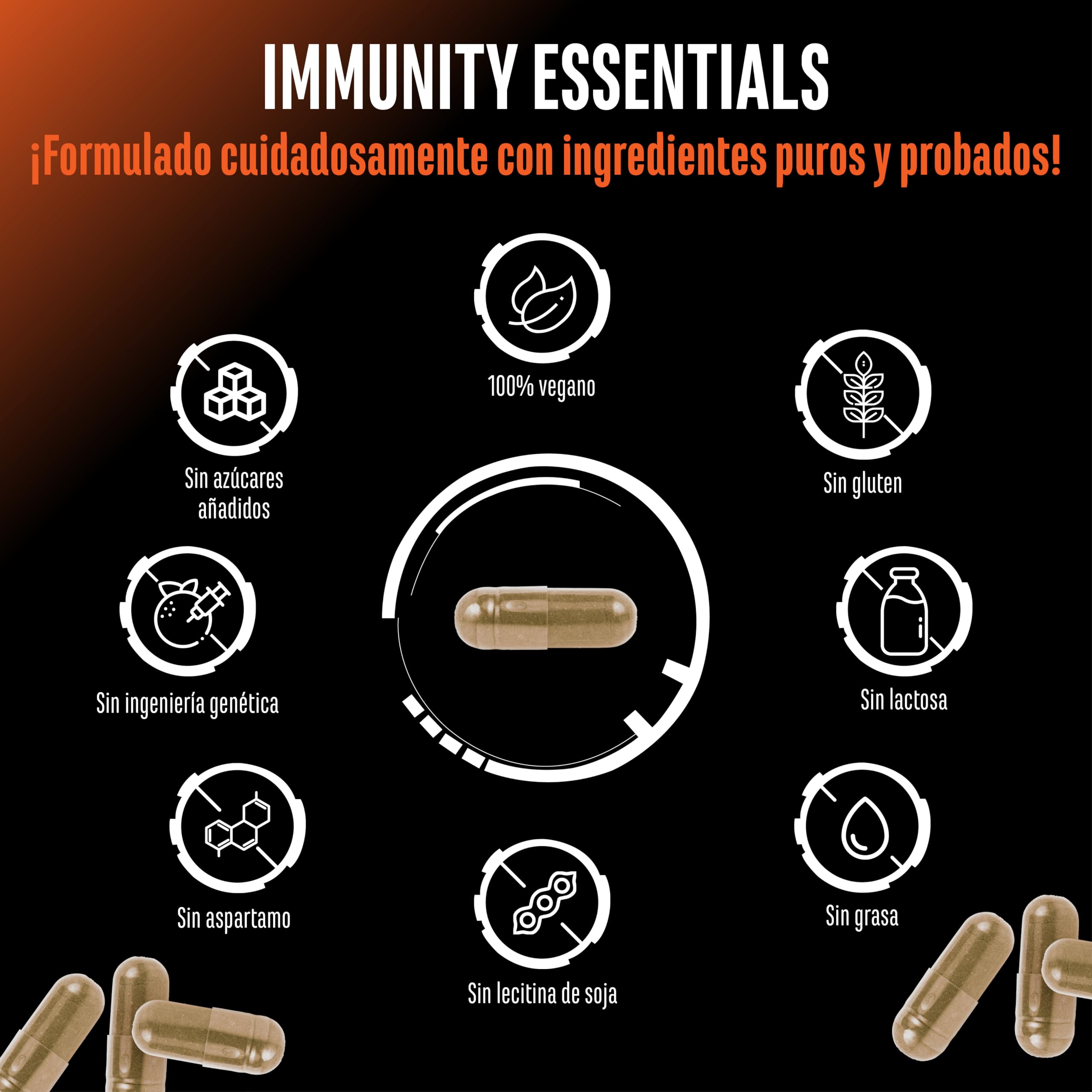Immunity Essentials Complejo – 180 cápsulas con beta-glucano, vitamina C, D3 (RAWD3®), zinc, quercetina, equinácea, saúco y extractos vegetales – alta dosis, vegano