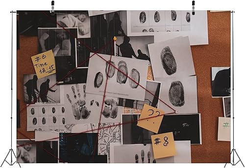 Miniatura 2 de CORFOTO Telón de fondo de tela de 5 x 3 pies con tema de espía de detective, suministros de juegos, decoraciones de fiesta de cumpleaños, pistas de