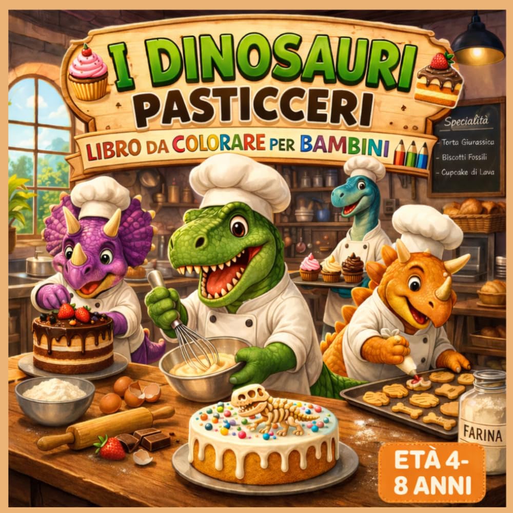 I dinosauri pasticceri: Libro da colorare per bambini 4 -8 anni