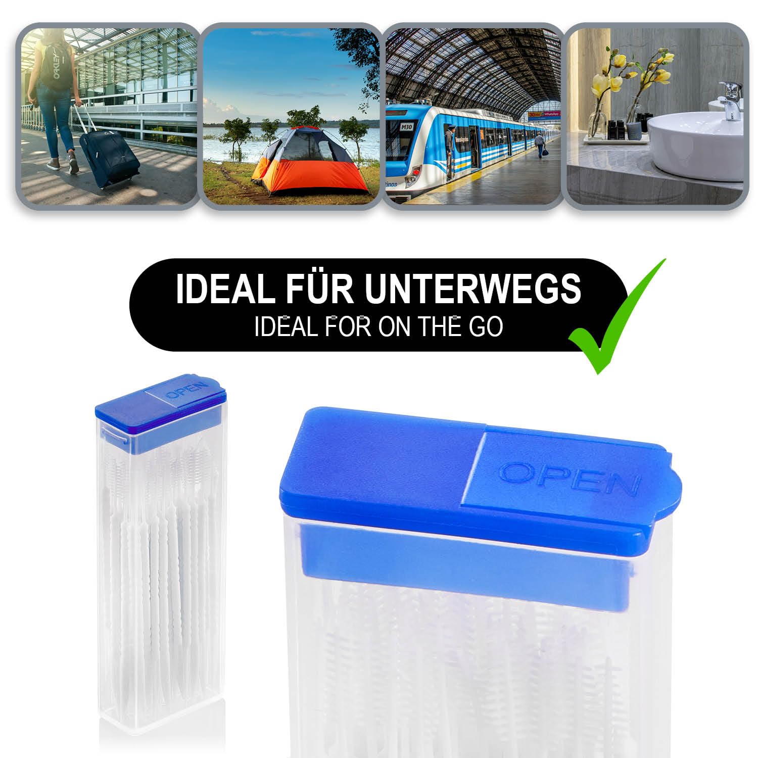 COM-FOUR® 120x Spazzola interdentale, spazzole interdentali con distributore, cure odontoiatriche in viaggio, spazzola per la pulizia dei denti (120 pezzi - in un distributore)