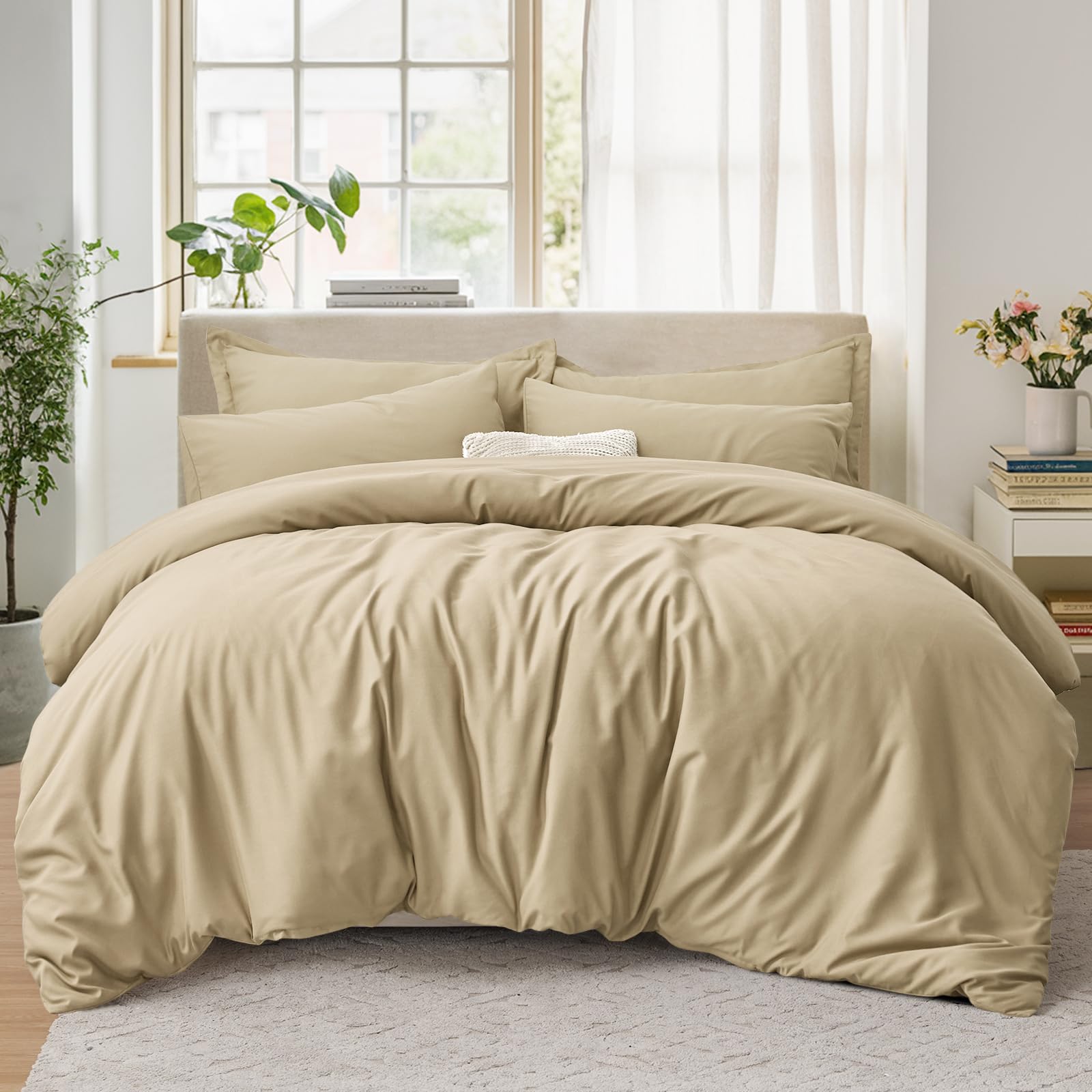 Tifschlaf Double Duvet Set - Bedding Double Bed Set with 2 Pillowcases - Ultrasoft Brushed Microfiber Duvet Cover with Zip Fastening, Natural Khaki (200x200)