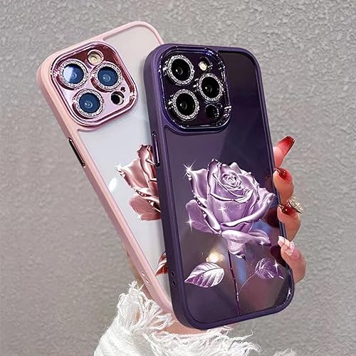 Miniatura 6 de Changjia Funda transparente para iPhone 15 Pro Max, diseño floral con purpurina brillante y protector de lente de cámara, TPU a prueba de golpes,