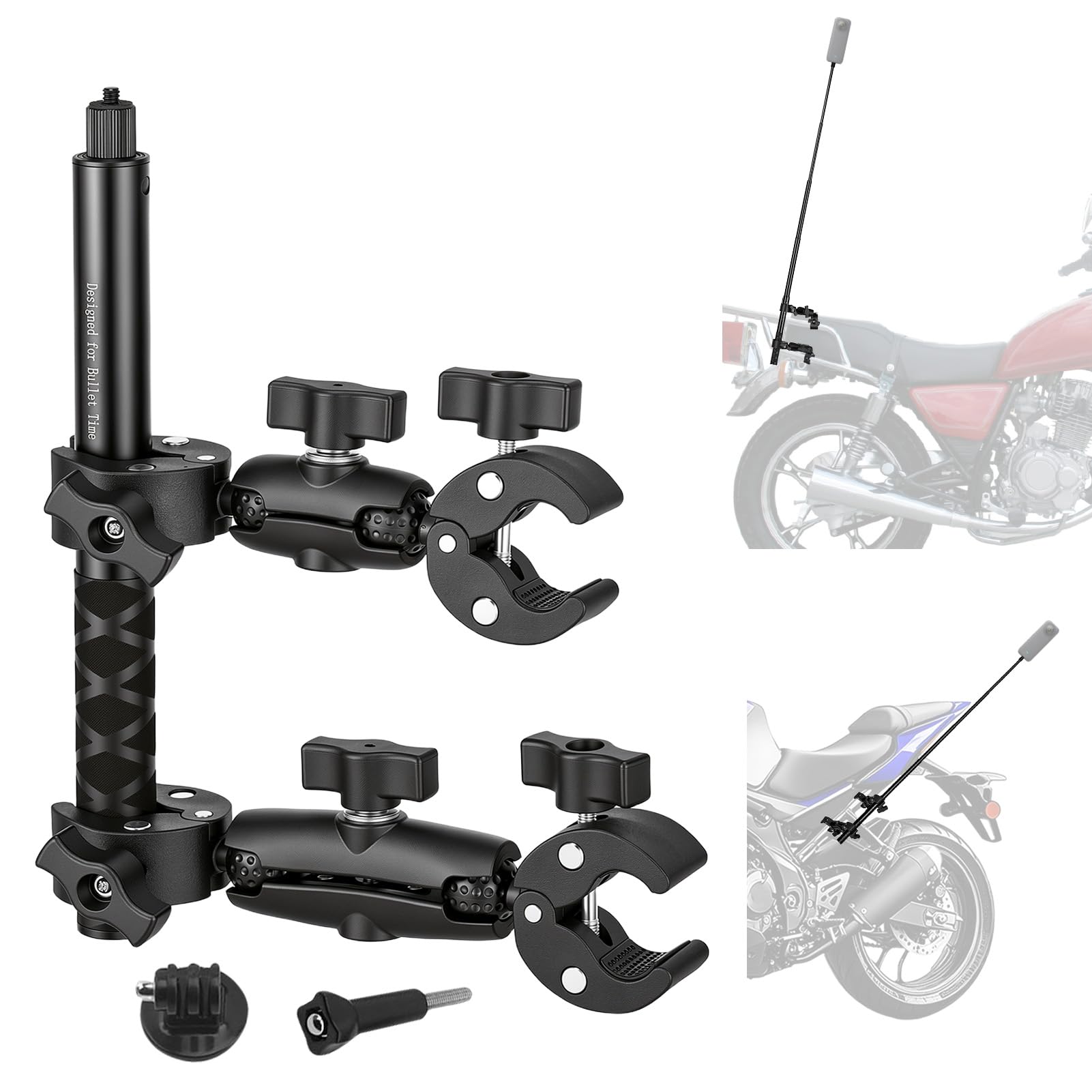 Uchwyt na kierownicę motocyklową, 120 cm, kijek do selfie, podwójny zacisk, regulowany, kompatybilny z Insta 360 X4 X5 X3 X2 Ace Pro One RS DJI Action 3 4 5 Pro Osmo 360 Hero Max
