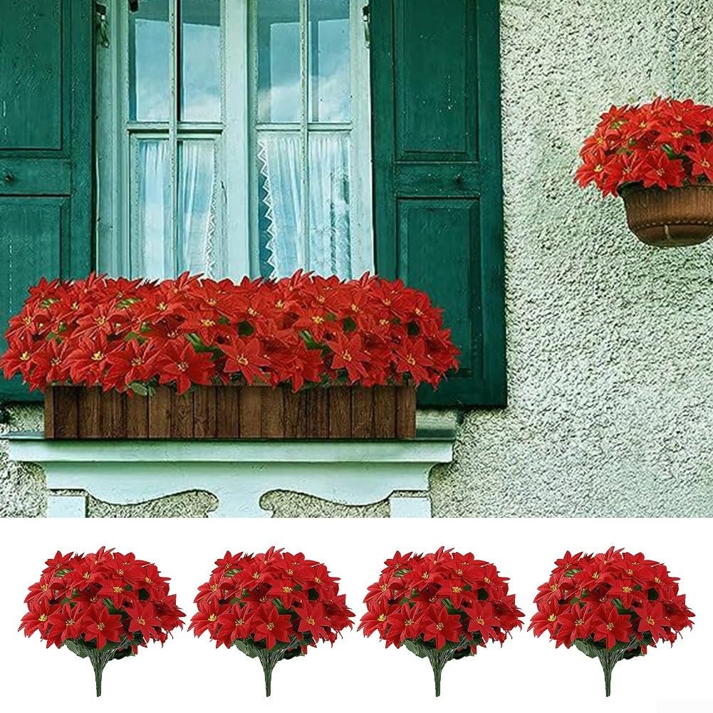 4 künstliche rote Weihnachtsblumen für Veranda, Garten, Innen- und