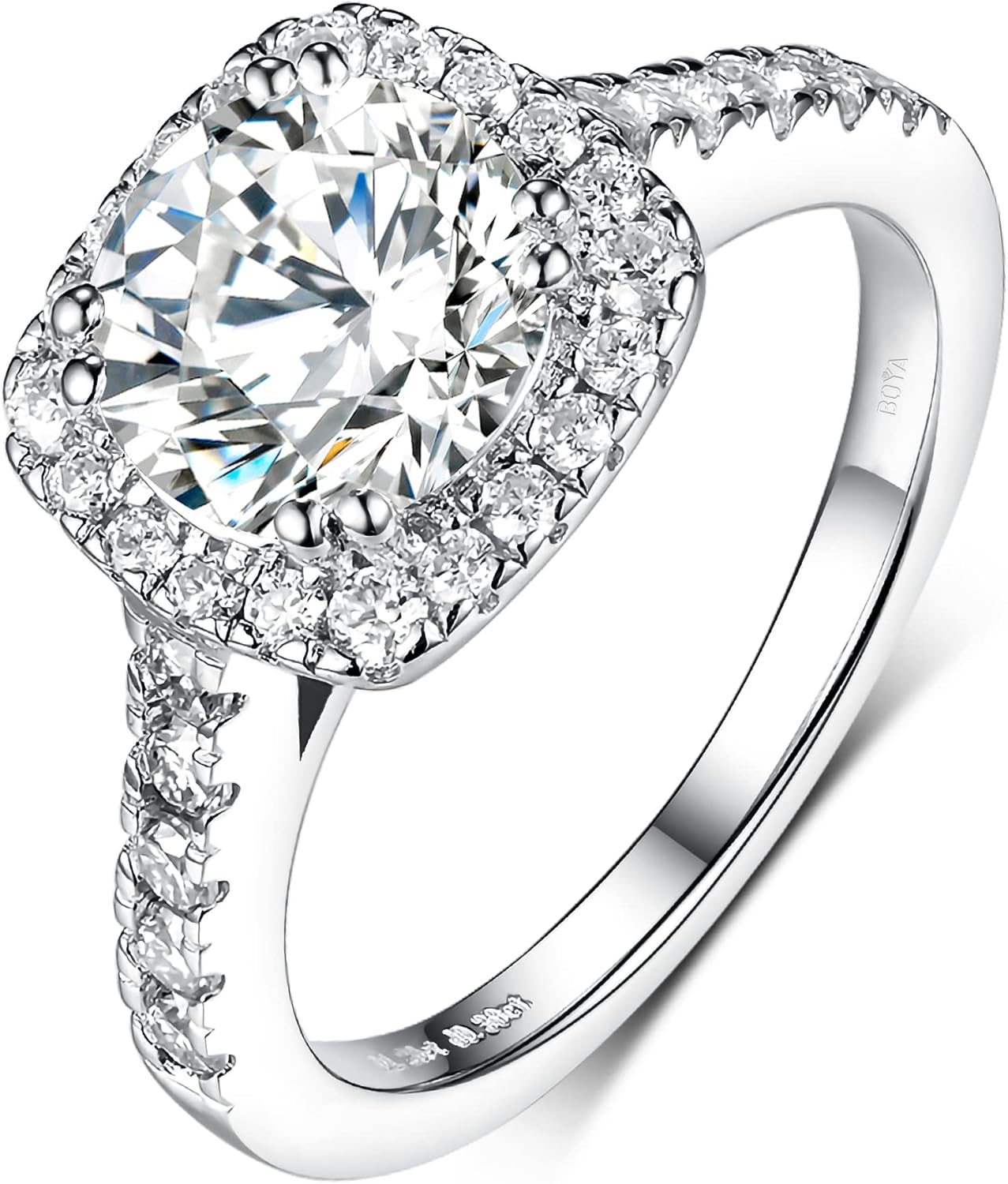 boya Moissanite Engagement Rings for Women, 1.2-2ct D color VVS1 Excellent Cut,18K White Gold Plated, Promise Halo Promise Eternity Anniversary Ring for Women