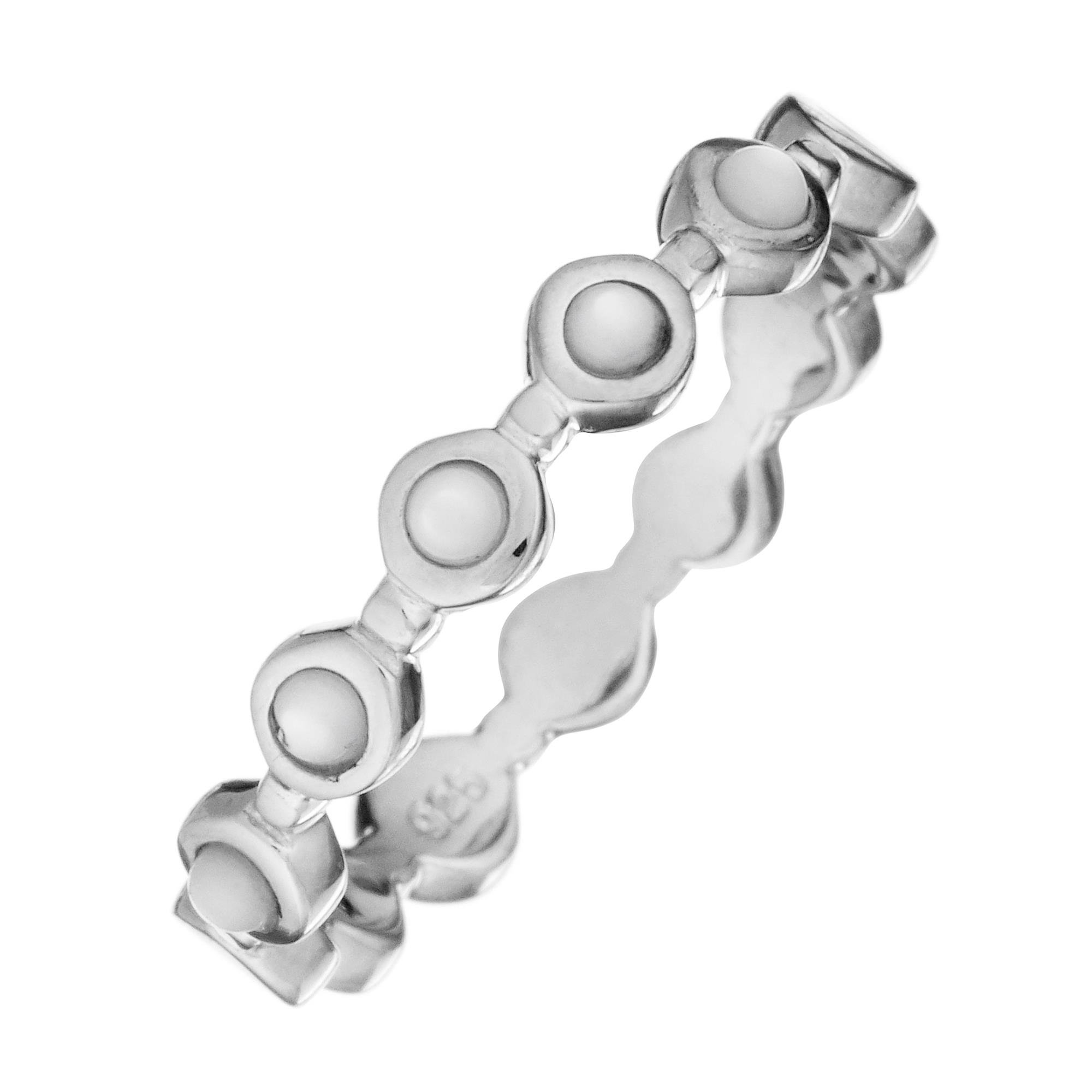 Silverly Anillo Mujeres en Plata de Ley .925 Delgada Banda con Nácar Blanca