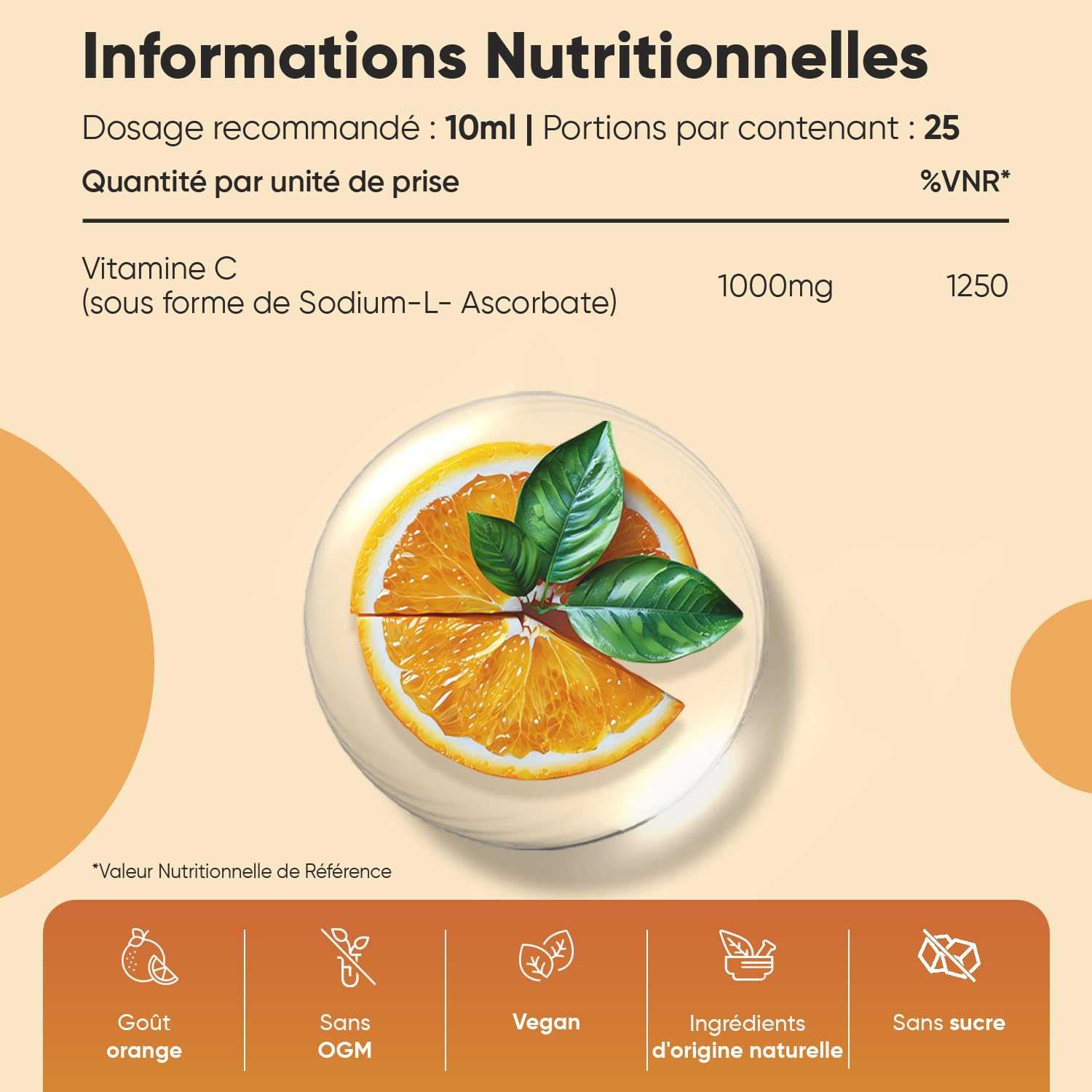 Vitamine C Liposomale 1000mg Liquide Vegan 250ml sans Sucre - Vitamine C Liquide Liposomale en Format Sirop Arôme Nautrel d'Orange - Vit C sans OGM avec Bouchon Doseur