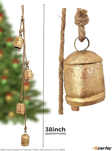 Miniatura 3 de Estilo rústico 4 campanas racimo vintage hecho a mano metal Harmony Navidad colgantes de vaca campanas en cuerda de yute