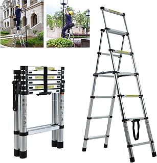 Step Ladder,6+7 Step Aluminium Telescopic Folding A Frame Ladder,Portable Step Stool, Safety Household Multi-fuction Stepladder Anti-Slip Sturdy and Wide Pedal Ladders 330lbs Capacity Small Gift