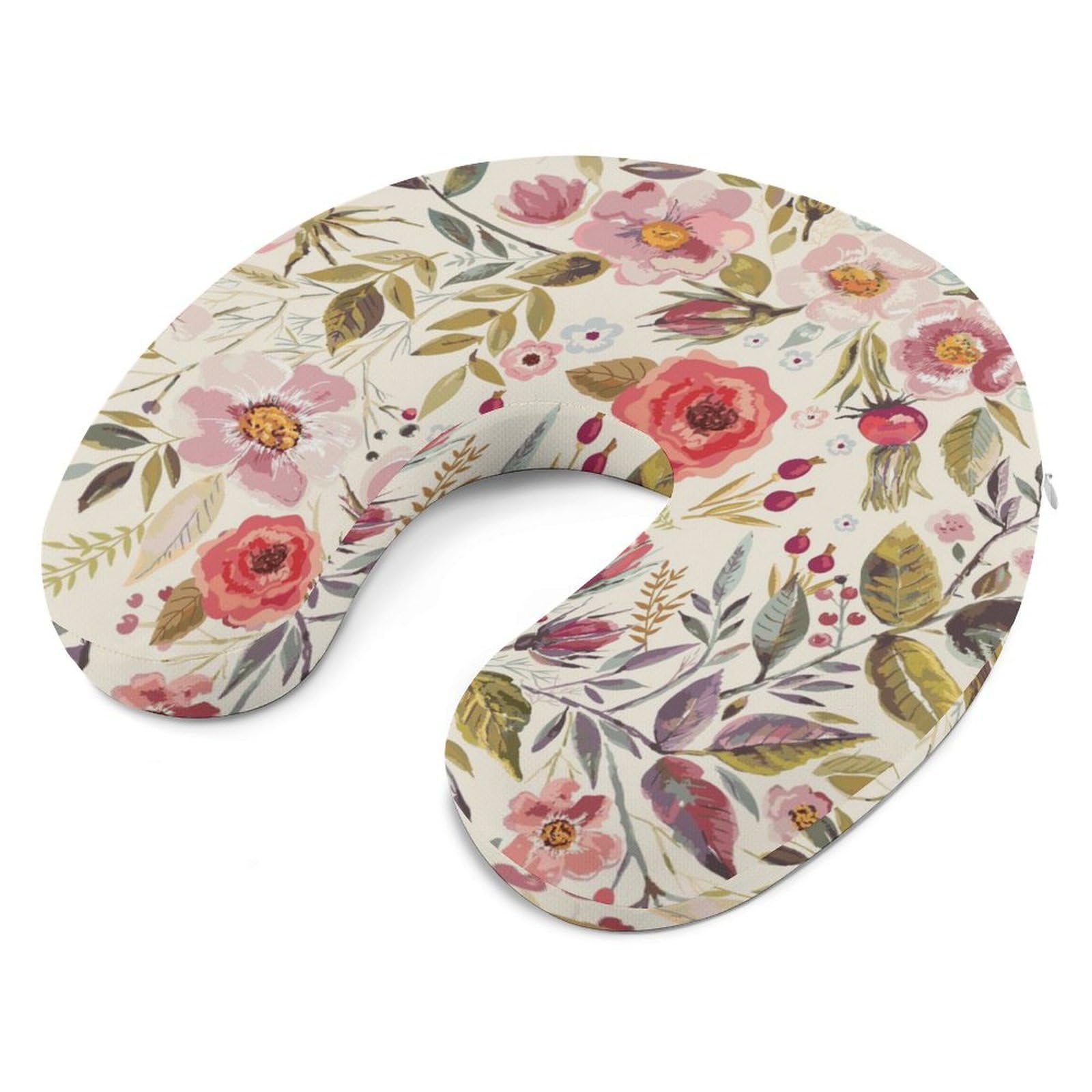Almohada de viaje, almohada de cuello de flores de amapolas de acuarela para viajes, almohada de apoyo portátil de espuma viscoelástica para dormir