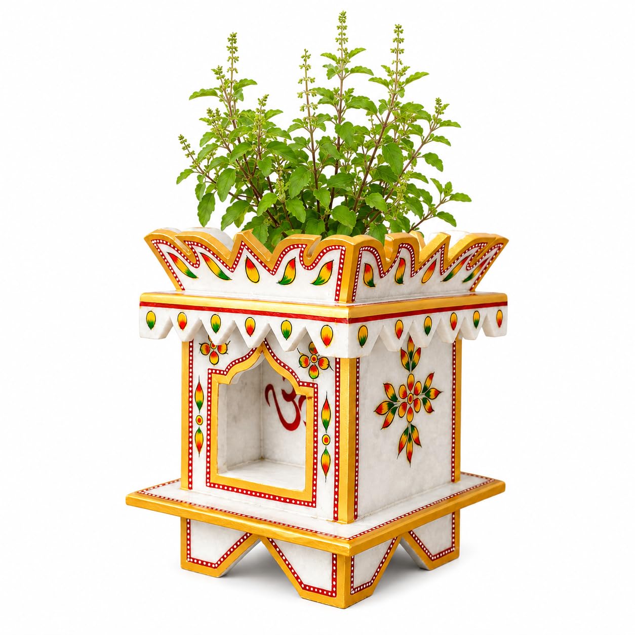 Arihant Divine Arts Marble 15 Inch Tulsi Pot for Home | Hand Painted, Tulsi Mandir Stand with Diya Holder, For Balcony, Pooja Room & Garden, Tulsi Vrindavan 15"x12"x12-image-10