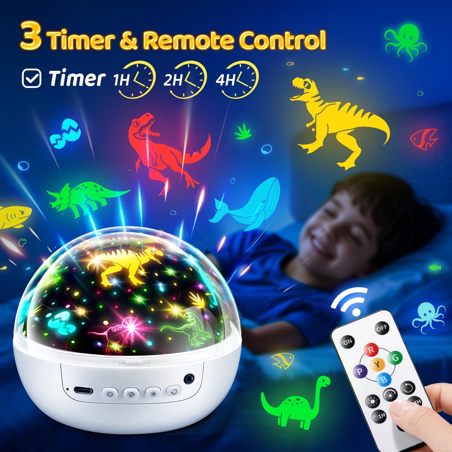 Proiettore di luce notturna 93 modalità di illuminazione, giocattoli per bambini regalo dimmerabile + timer + telecomando