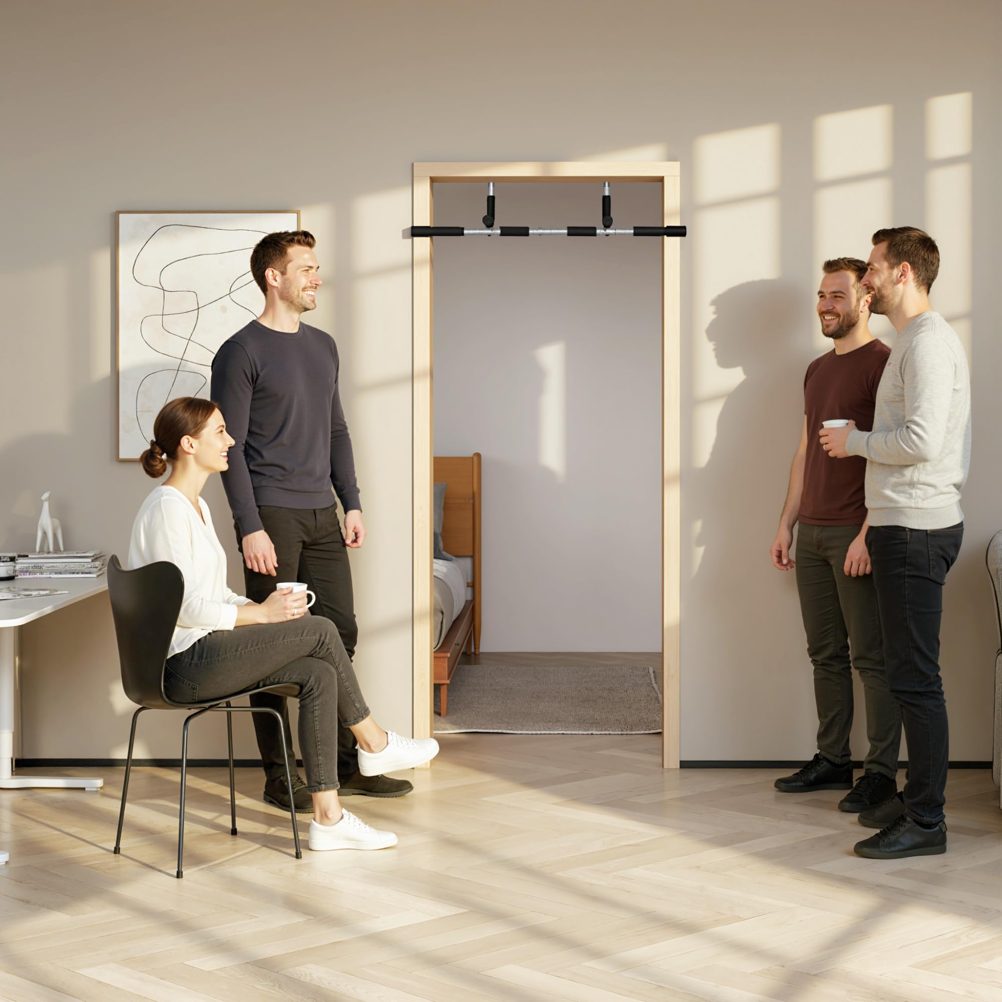 HOMCOM Barra per Trazioni a Pressione per Porta, Installazione senza Viti e Telaio in Tubi di Acciaio, Peso max: 110 kg