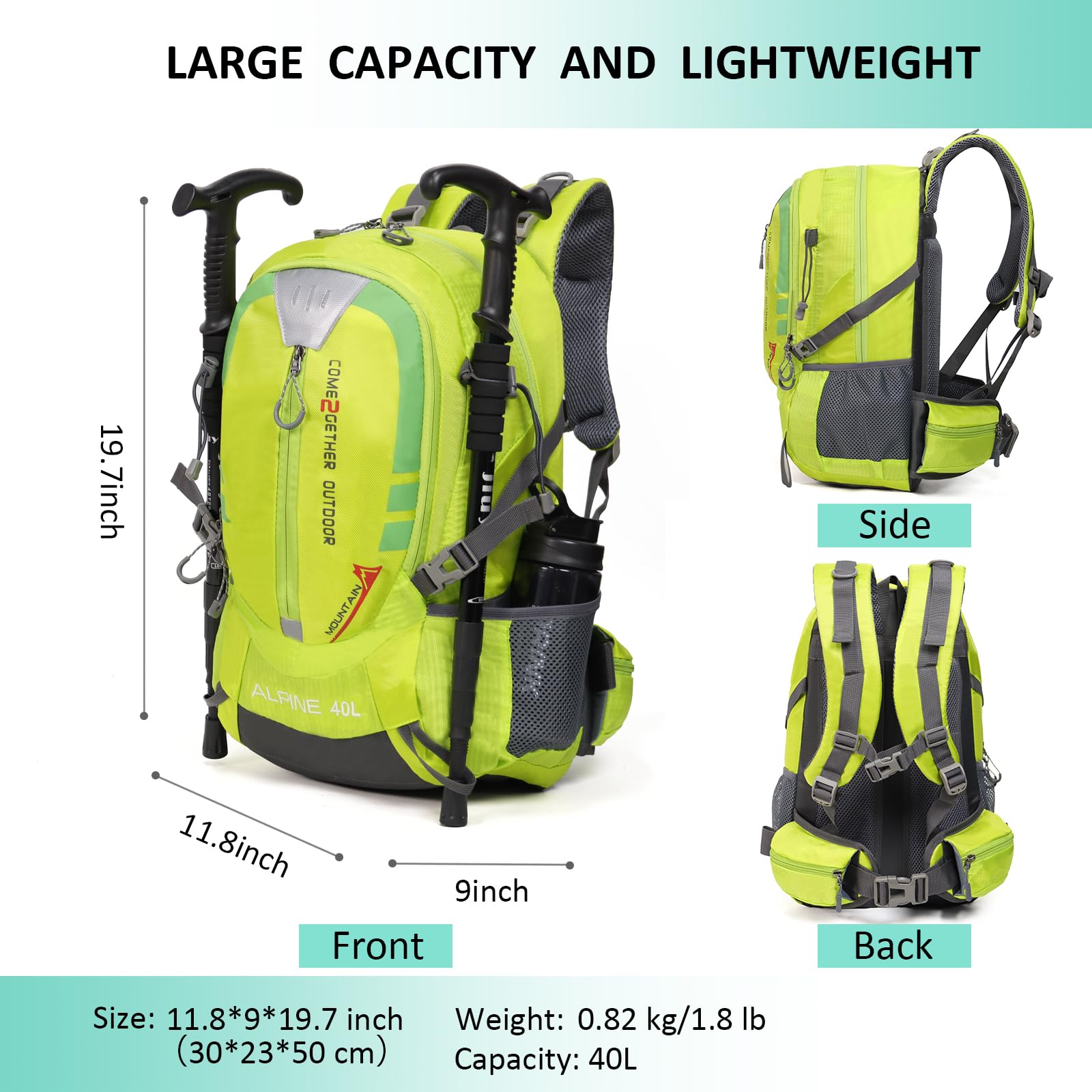 MIAZIB Hiking Backpack Camping 40L Outdoor Daypack Lightweight Travel Backpack with Rain Cover for Women Men (Green)