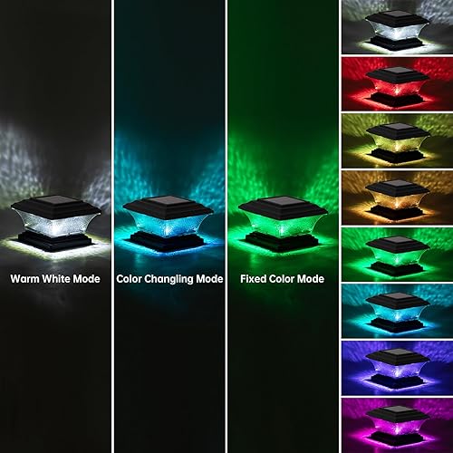 Miniatura 2 de HUYIENO Luces solares para tapa de poste, luz LED para exteriores con 9 modos de luz, blanco brillante y 7 modos de color fijociclismo, adecuado