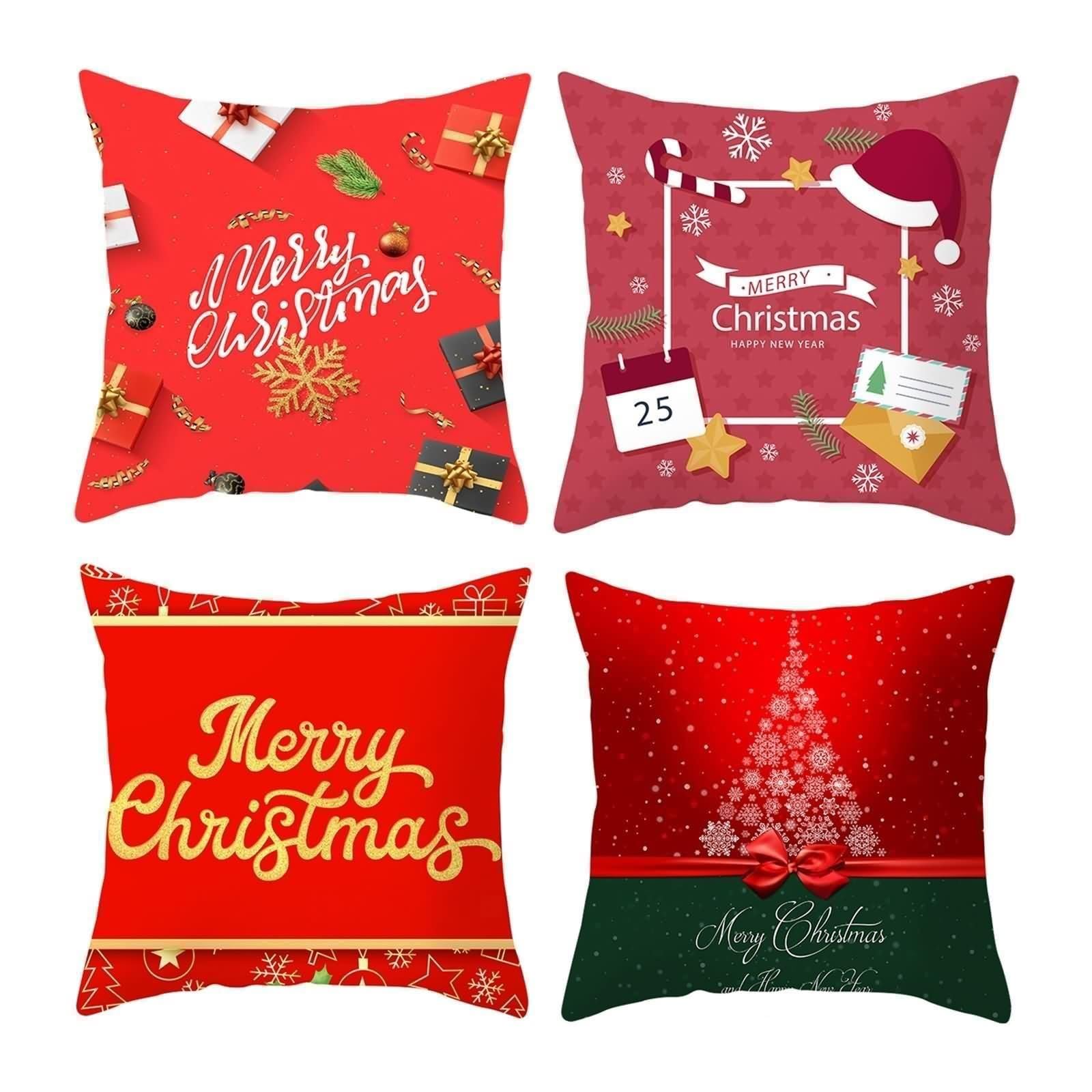 Housses de coussin Noël 50x50 cm lot de 4 pour décoration de canapé rouge