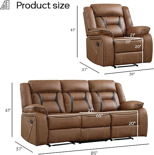 Miniatura 2 de EBELLO Juego de sofá reclinable manual, juego de muebles de sala reclinables de piel sintética, incluye silla reclinable individual y sofá