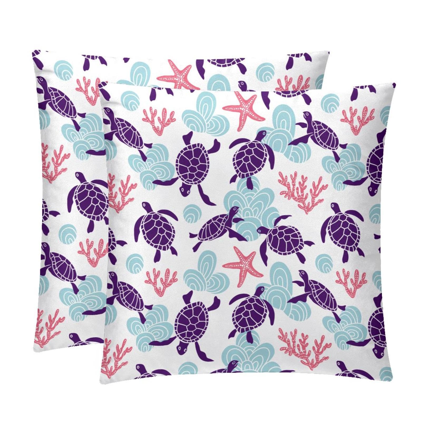 TDGKPZ Turtle Starfish Throw Pillow Covers 2 Pack Pillowcases Soft Cozy Pillow Cases For Couch Bed Sofa 50x50cm