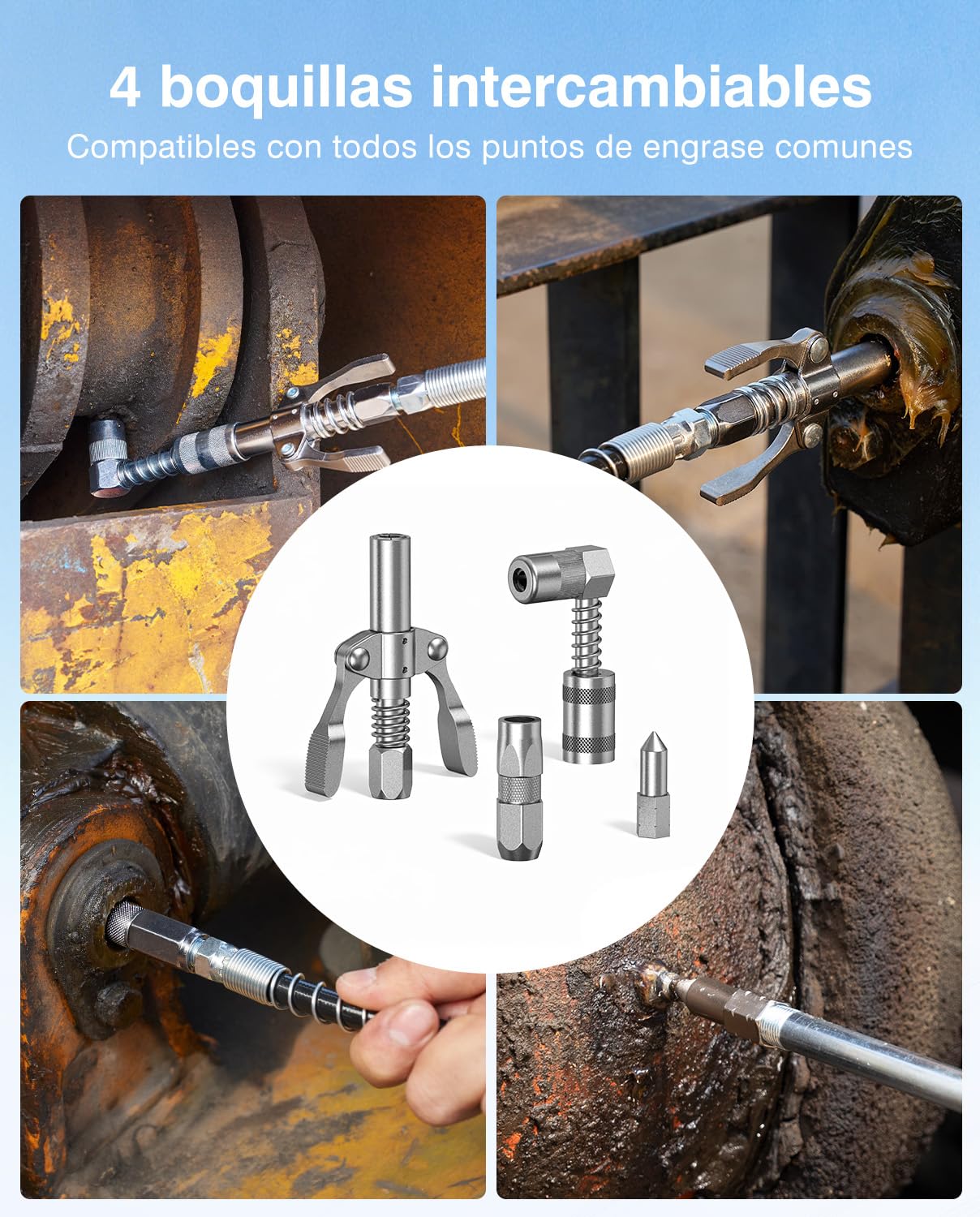 TaskStar 12000 PSI Engrasadora Batería: Kit de engrasadora 2 en 1 con 2 baterías, Manguera de 122 cm, acoplador de liberación rápida, Adaptador de 90°, luz LED, Ideal para Uso Industrial y agrícola