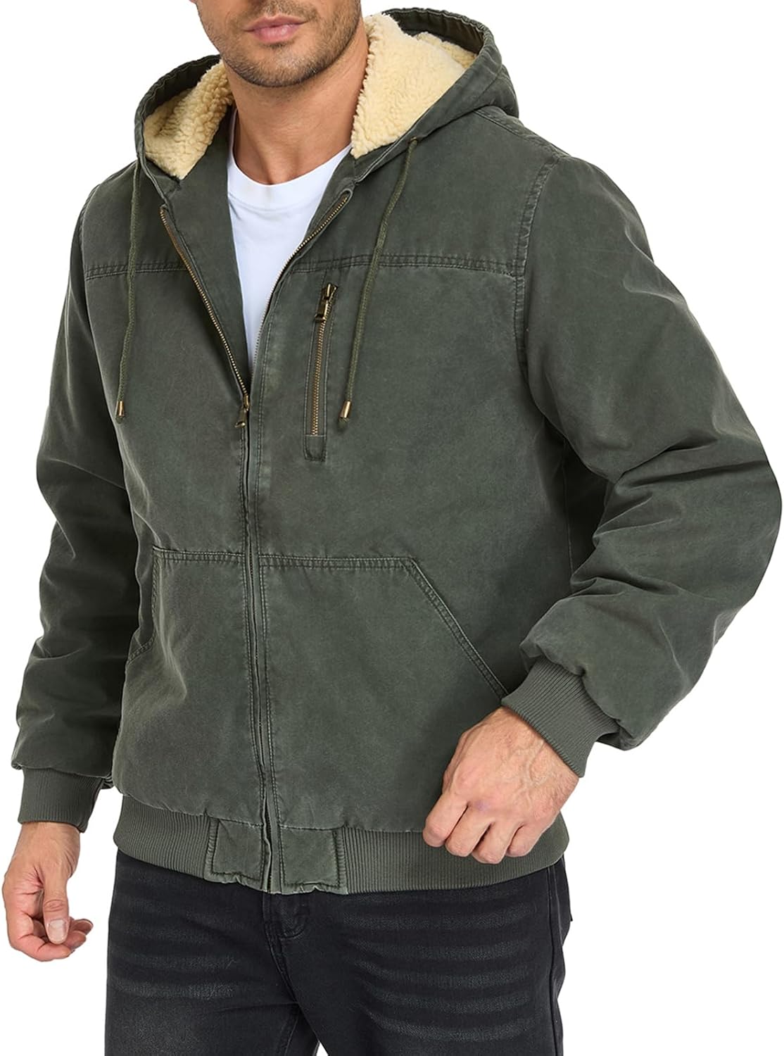 Men's Winter Jacket Fleece Lined Sherpa Warm Coat Zip Up Windproof Thicken Parka with Sherpa Hood - Image 3