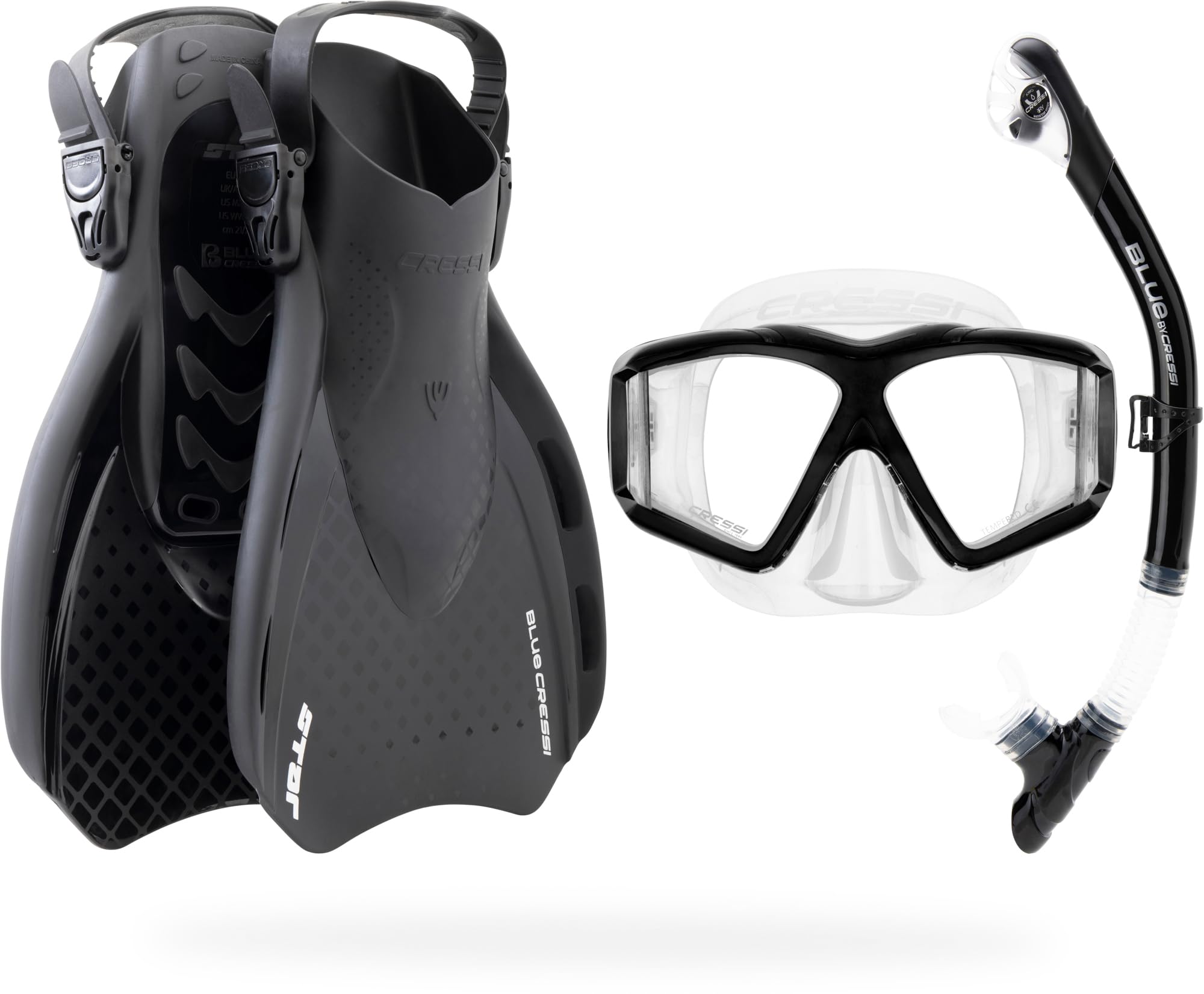 Cressi Traveler Set Mask+Snokel+Fins Sets, Black/Clear, S/M