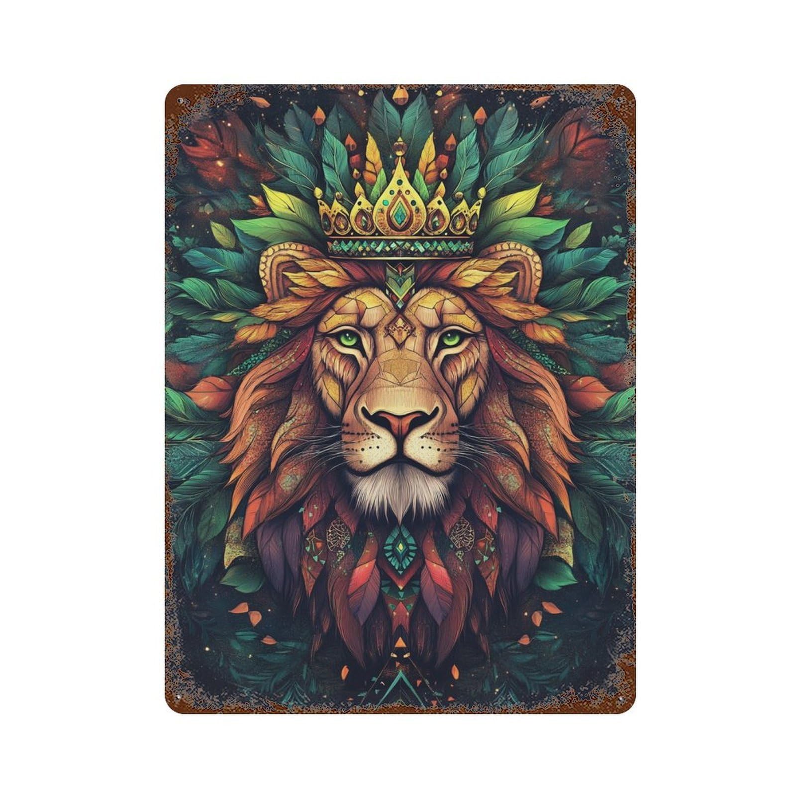 Rust Effect Royal Lion Art Print Rustic Tin Plaque 15.7"x11.8", Classic Wall Plaque for Shed, Workshop And Garage Wall Decor