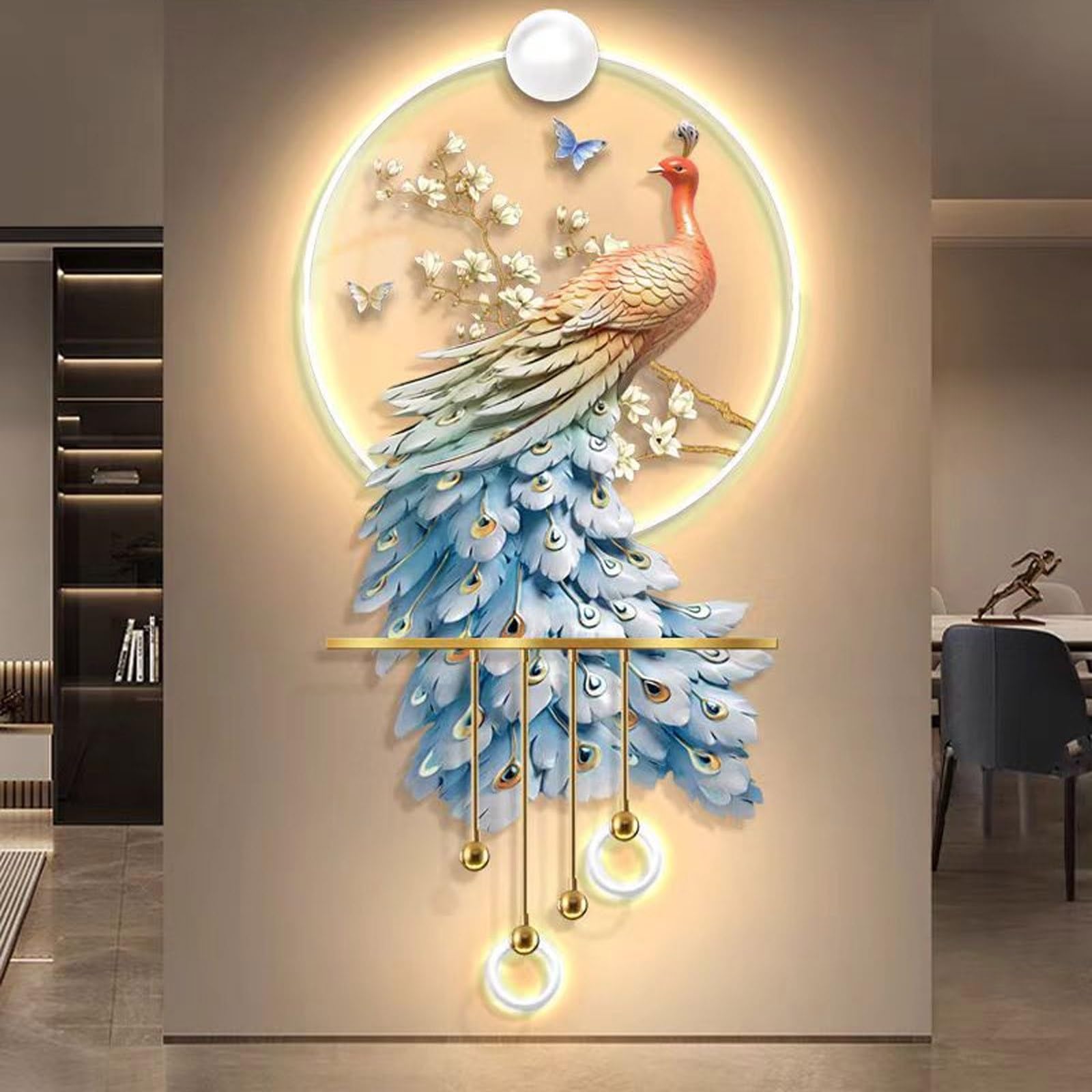 Rzeźby ścienne 3D, malarstwo dekoracyjne, kreatywne dekoracje ścienne LED, duże podświetlane rzeźby, do sypialni, salonu, korytarza, wejścia(Blue,70 * 140cm)