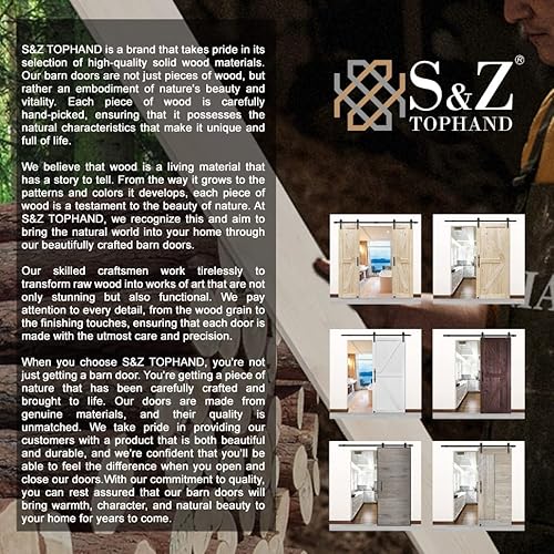 S&Z Tophand 24 In. X 84 In. Barn Door, 20/24/28/30/32/36/38/40/42/46In Unfinished British Brace Barn Door/Modern Style/Solid Wood/Sliding Door/A Simple Assembly Is Required (24, Unfinished) #TOP2