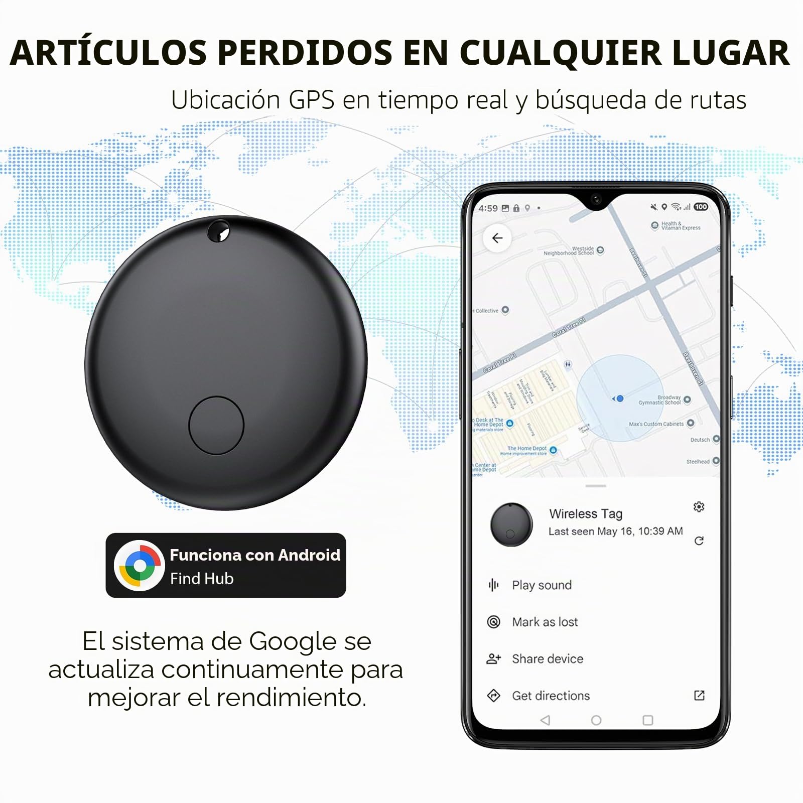 Android Smart Tag, Tracker Compatible con Google Find Hub App (Sólo Android), Localizador Bluetooth, Rastreador para Llaves, Cartera, Equipaje, Impermeable IP68, 4 Negro