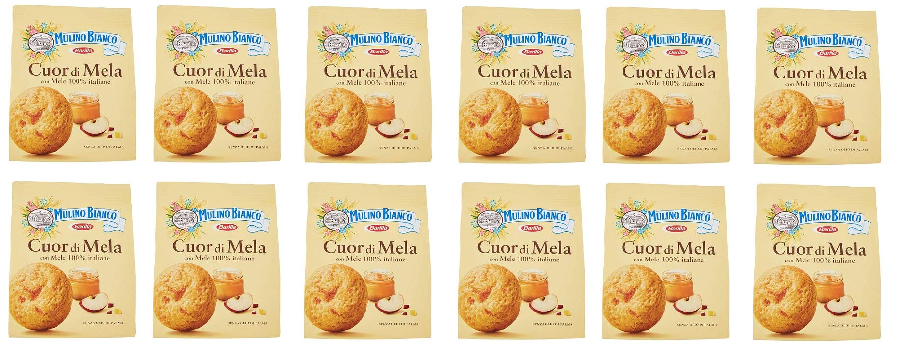 12x Mulino Bianco Cuor di Mela Italian Biscuits Cookies with Real Apple Pieces & Apple Purè 300g