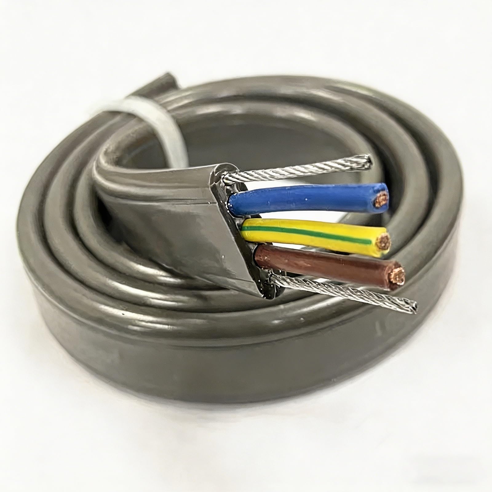 Cavo Piatto Flessibile 3 Conduttori Con Acciaio 1.5/2.5/4 mm², Cavo Alimentazione Alta Flessibilità 300/500V Per Cancelli Automatici Ascensori E Impianti(16AWG(1.5mm²),165FT)