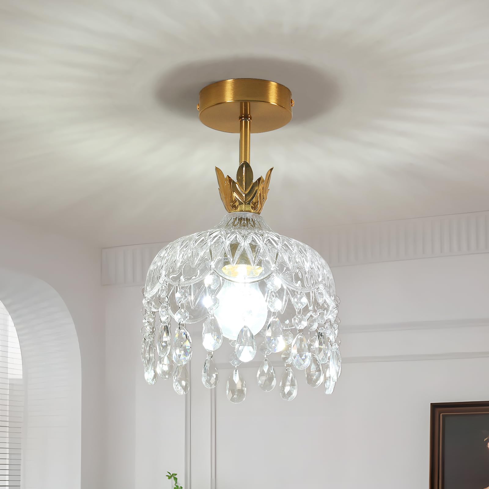 Comely Mini Lámpara de Techo de Cristal, Lámpara Colgante Dorada E27 | Moderna Elegante Luz de Techo de Cristal para Dormitorio Comedor Escalera Entrada