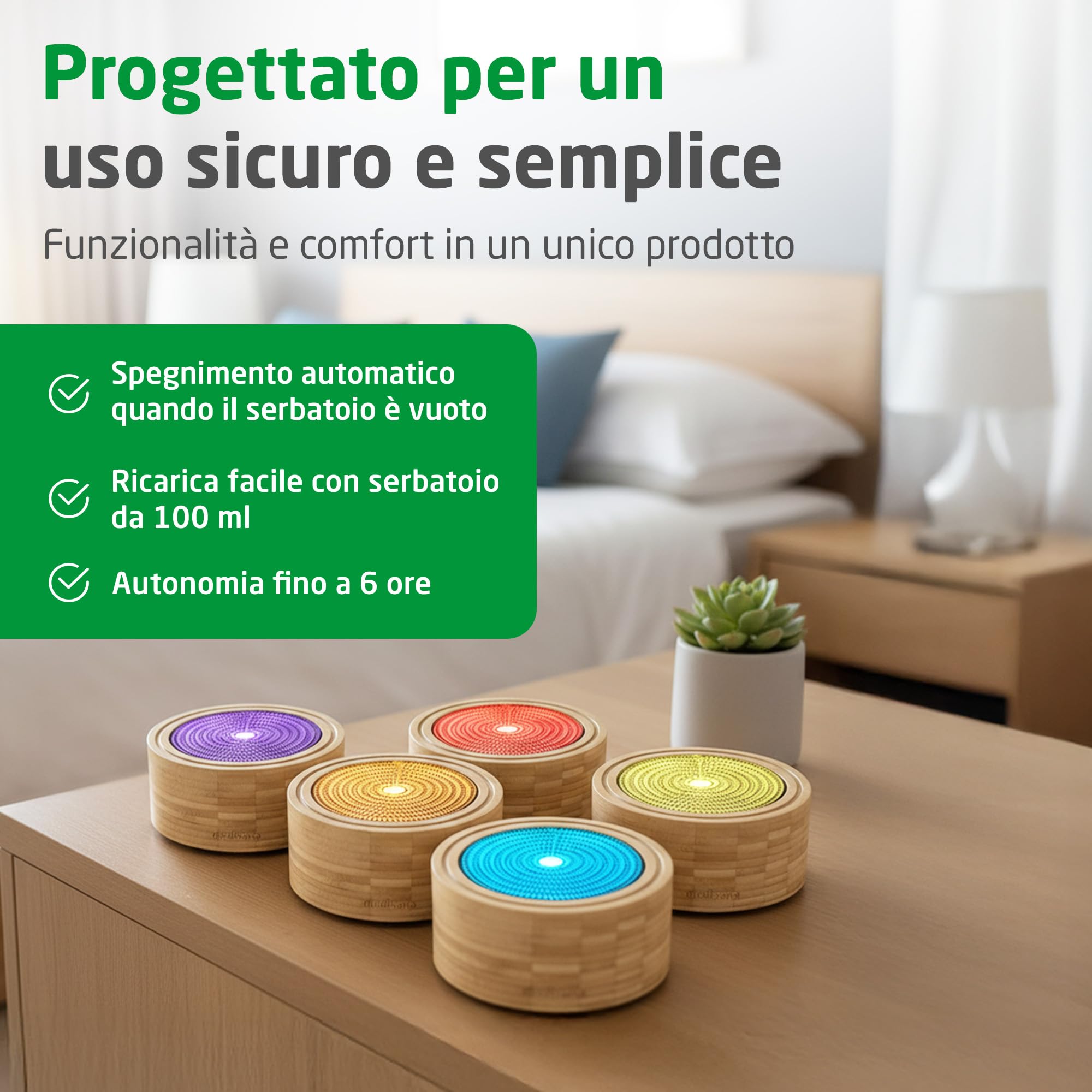 medisana | AD 625 | Diffusore d'aromi | Bambù | Fresco per ambienti | Deodorante aria | Lampada profumata con timer | Fragranza ambiente elettrico | Oli essenziali | Luce wellness in 6 colori | 100 ml