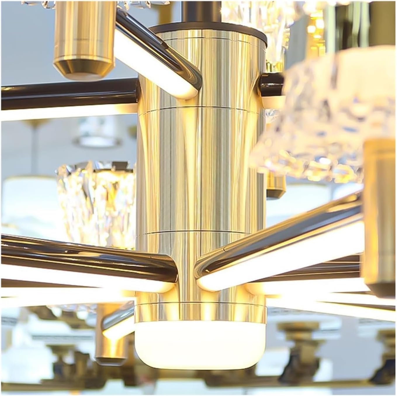Nowoczesna, wisząca lampa w stylu rustykalnym w stylu rustykalnym, czarno-złota, kryształowa, z 6/8 diodami LED. Idealna do jadalni, sypialni, salonu, kuchni i restauracji (kolor: