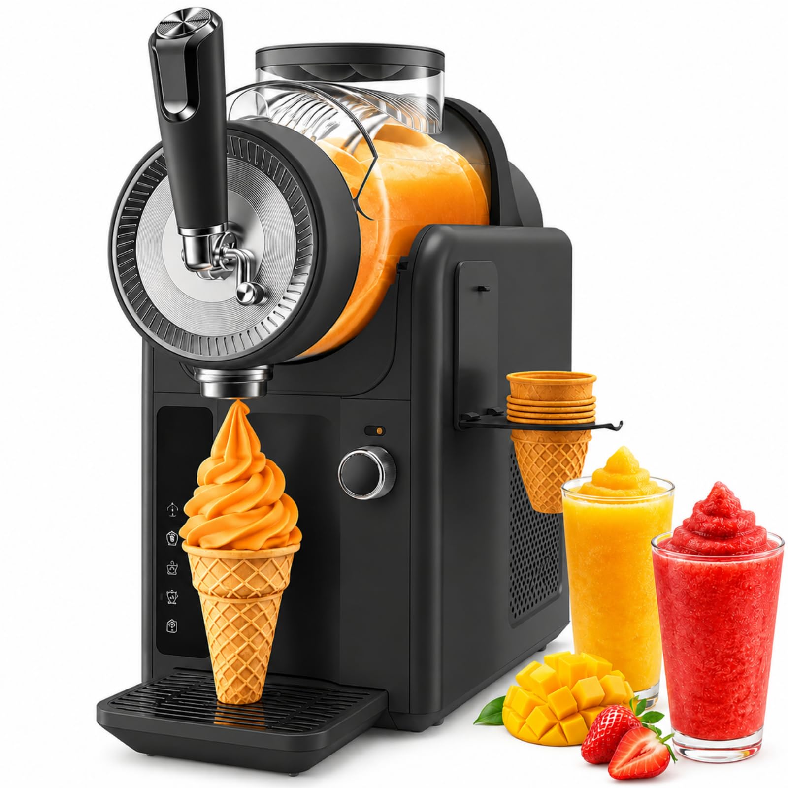 Slushie Maszyna do lodów domowych 2 l, miękka maszyna do lodów z regulowaną konsystencją, koktajl mleczny i urządzenie do smoothie, samoczyszczący ekspres do deserów i napojów, czarna