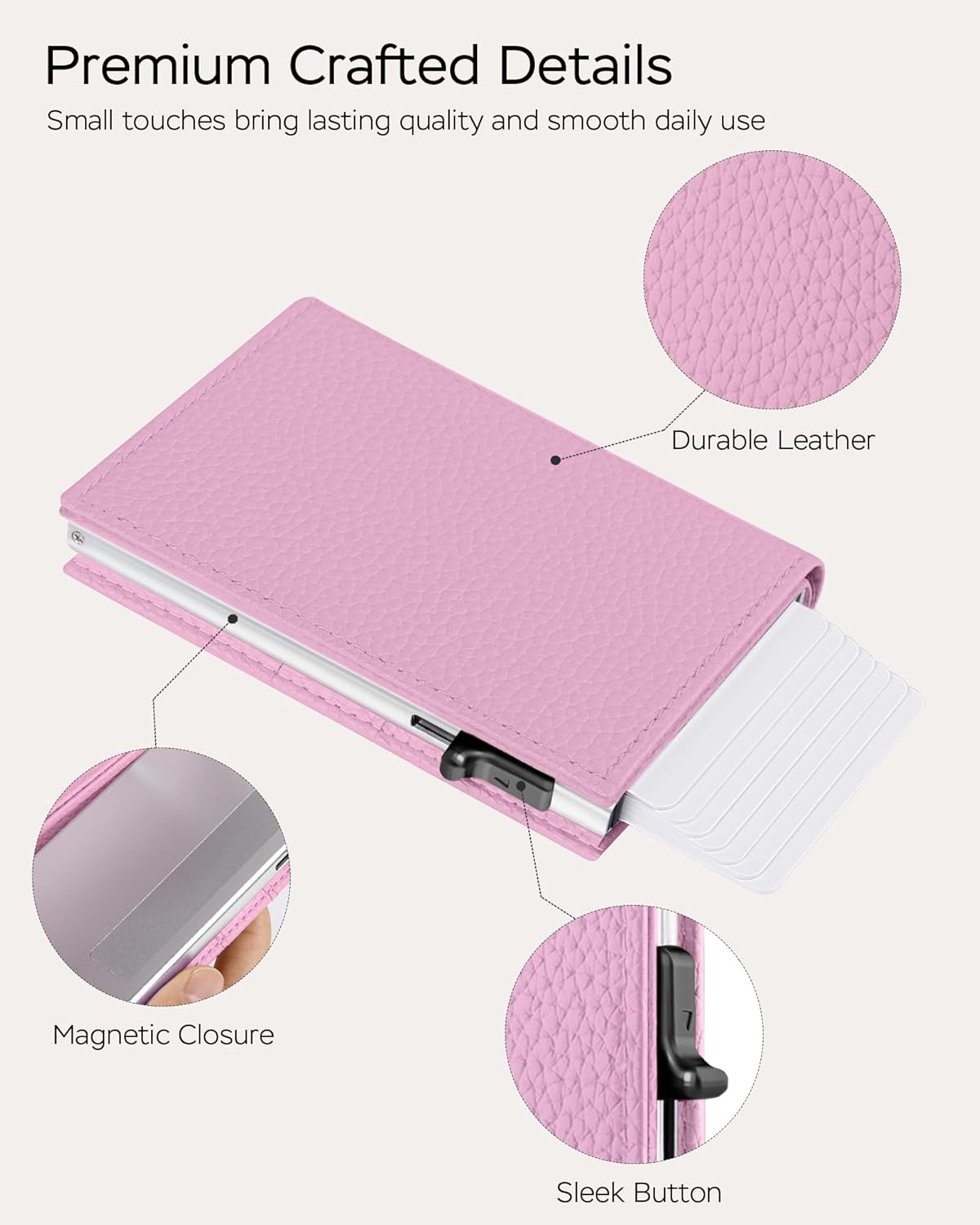 Women's Small Wallet - Soft Sakura Pink Aesthetic, RFID Blocking Smart Metal Pop Up Card Holder, Ultra Slim Fits Most Bags & Pockets, Holds 11+ Cards 10+ Bills, Gift for Her - Image 6