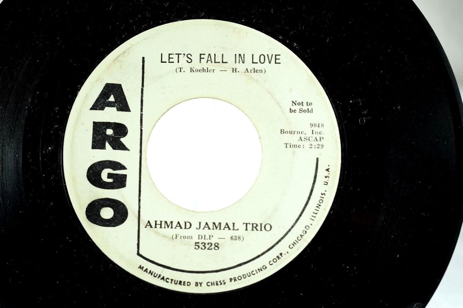 Ahmad Jamal Trio R & B Argo Promo 45 RPM Let's Fall In Love / Ahmad