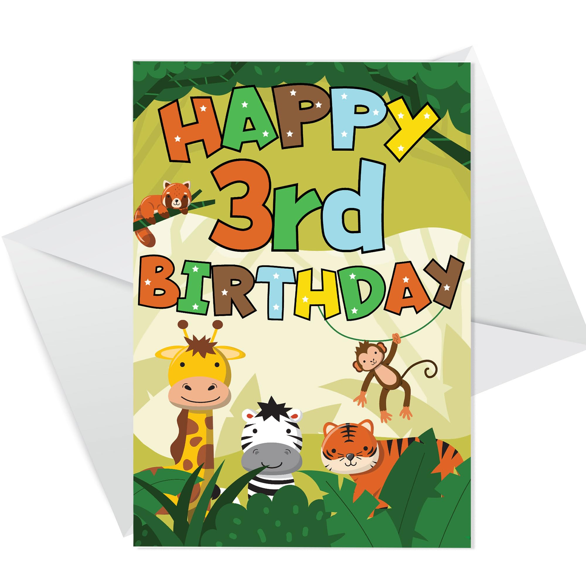 RED OCEAN 3rd Birthday Jungle Animal Card for Boys - Happy Birthday Card 3 Year Old Boy, Sixth Birthday Cards for Grandson, Greeting Cards for Nephew Children Kids (3rd Birthday Jungle Animals)