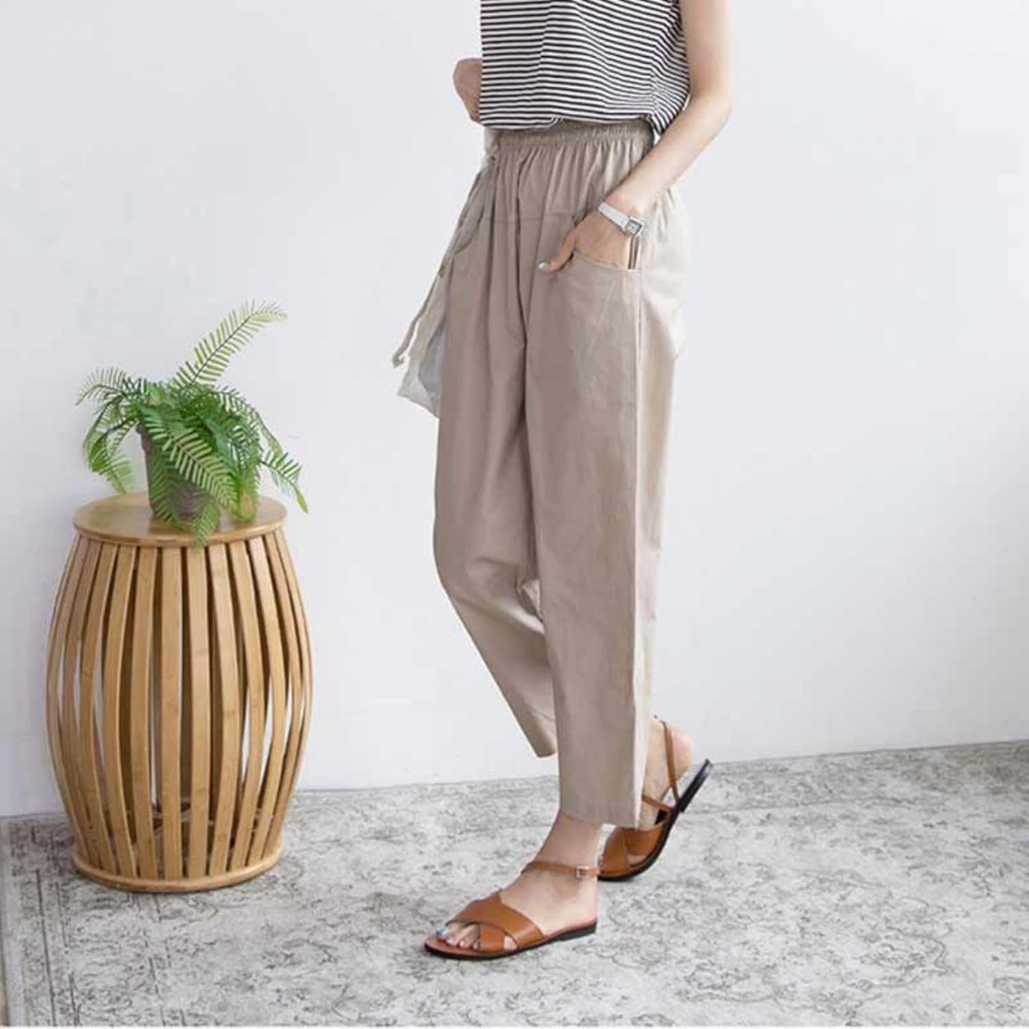 [YANXIR] テーパードパンツ レディース ワイドパンツ きれいめ ハイウエスト テーパード パンツ ロングパンツ 春 秋 3X