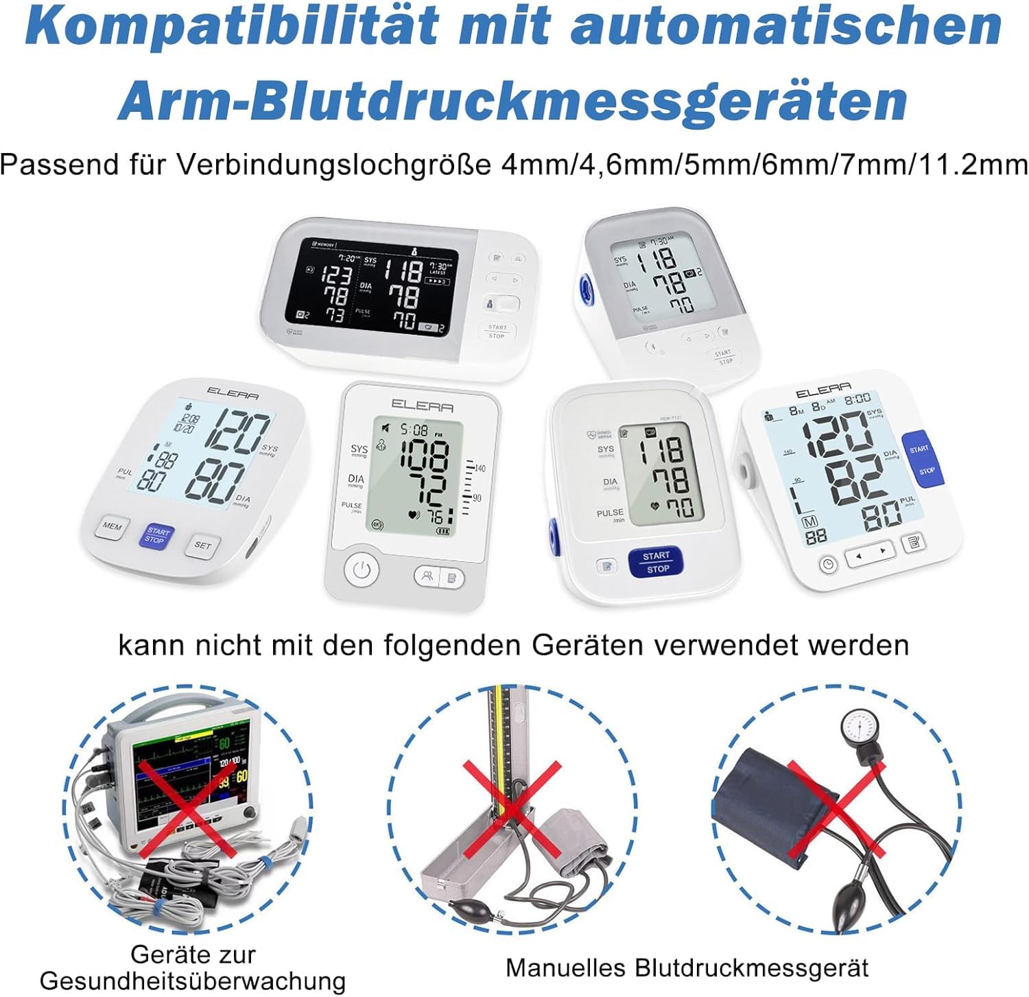 Blutdruckmanschette Ersatz - Comfortable Extra Große Manschette für Erwachsene mit Größe Oberarm, 22-60cm Armumfang, Kompatibel mit den Meisten Blutdruckmessgeräten - 6 Anschlüsse