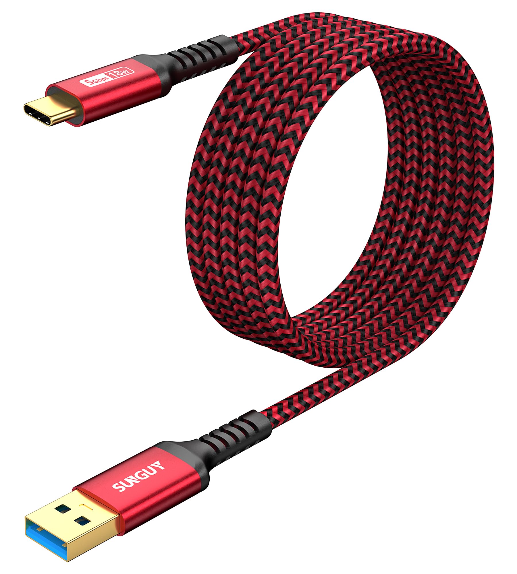 SUNGUY Cavo USB C, 3m Cavo USB Type C Cavo 5 Gbps Cavo di Ricarica Compatibile con iPhone 15 Pro Max, Galaxy S24 S23 S22, Android Auto-Rosso