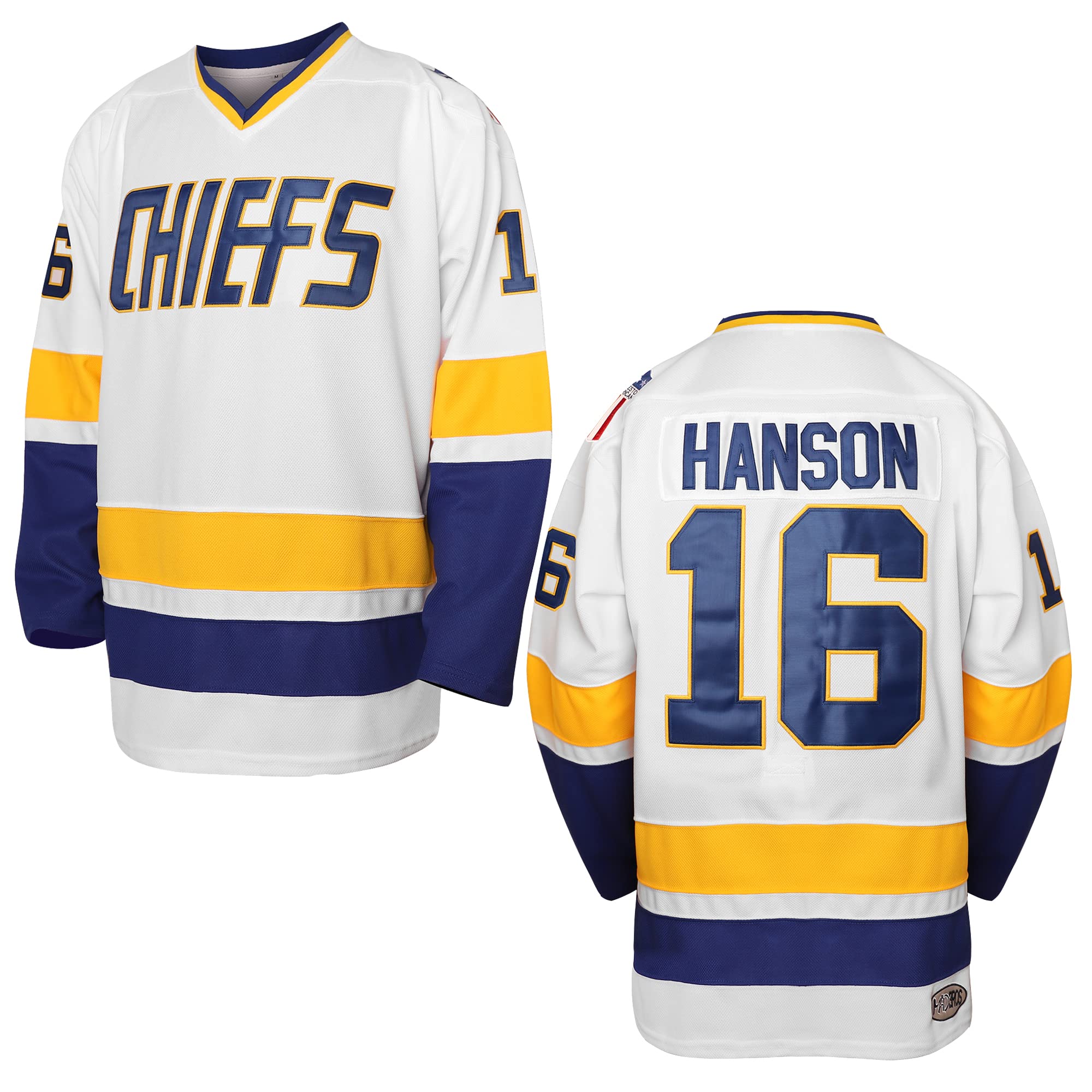 Hanson Brothers Hockey Jersey 16 Charlestown Chiefs 17 Jeff Slap Shot 18 Movie Hockey Jersey Blue White S-3XL, 16 Hanson White, 3XL