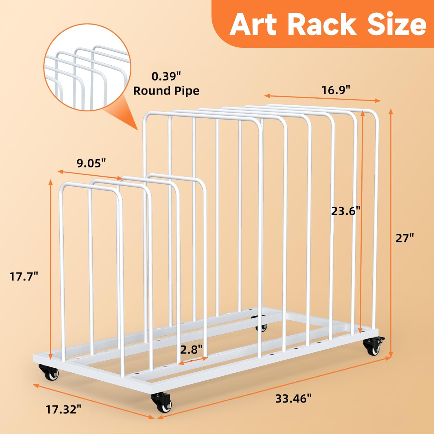 lukar White Art Canvas Storage Rack with Casters, Adjustable Art Storage Rack, Metal Artwork Storage Stand for Canvas Boards, Drawing Board, Panels, Printed Matter, Paper Pad for Art Studio