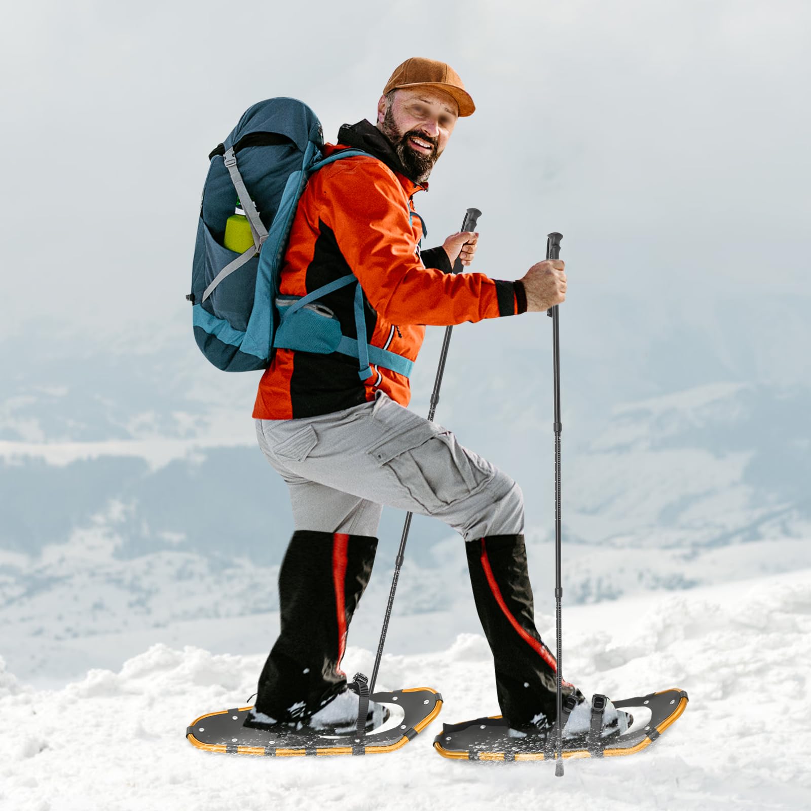 25 Inch Snowshoes & Trekking Poles Bundle with Adjustable Binding, Carry Bag for Men, Women, and Youth, Durable All Terrain Light Weight Snowshoes (Gold+Black)