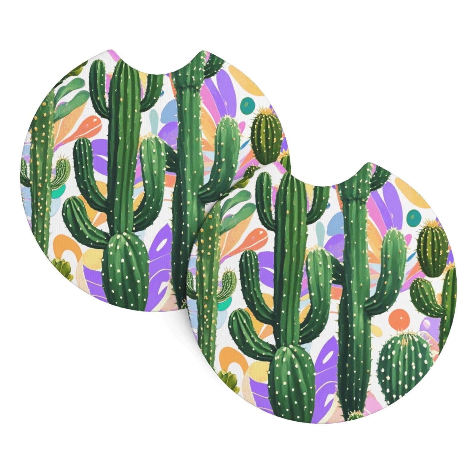 2 Pack Car Coaster for Cup Holders Cactus and Other Patterns Car Cup Coaster 2.7" Neoprene Non-Slip Automotive Cup Mat Universal Auto Car Interior Accessories for Women Men Cup Pad