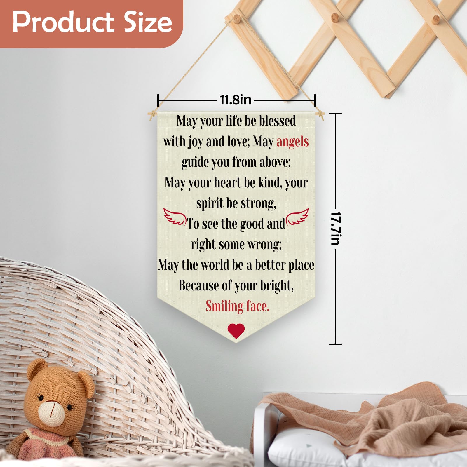 Nursery Wall Art Christian Baptism Gifts for Girls Boys Newborn Hanging Pennant Flag Banner Inspirational Godchild Decor Godchild Baptism Sign for Nursery Playroom Bedroom Linen Cotton Flag