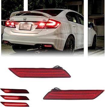 2 PCS [Sequential] LED Bumper Reflector Brake Tail Turn Signal Lights for 2013-2015 Hon-da Civic Sedan, Sequential Tail & Rear Side Indicator Fender Lamp, Civic Sedan Accessories - Red Lens