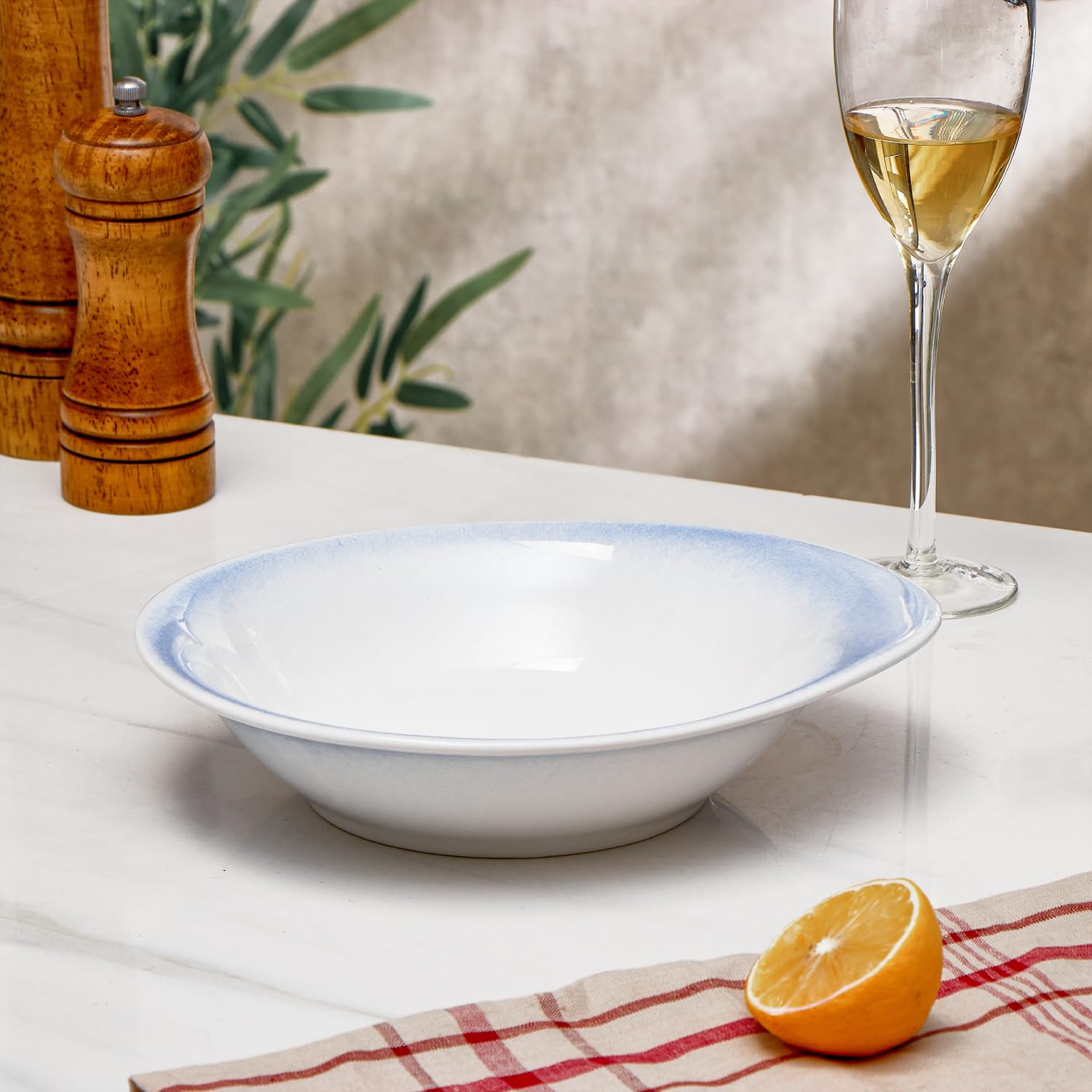 ONEMORE Soup Bowls, Pasta Bowls Set of 4, Blue Shallow Cereal Bowls 20 oz Ceramic Bowls Microwave & Dishwasher Safe - Image 4