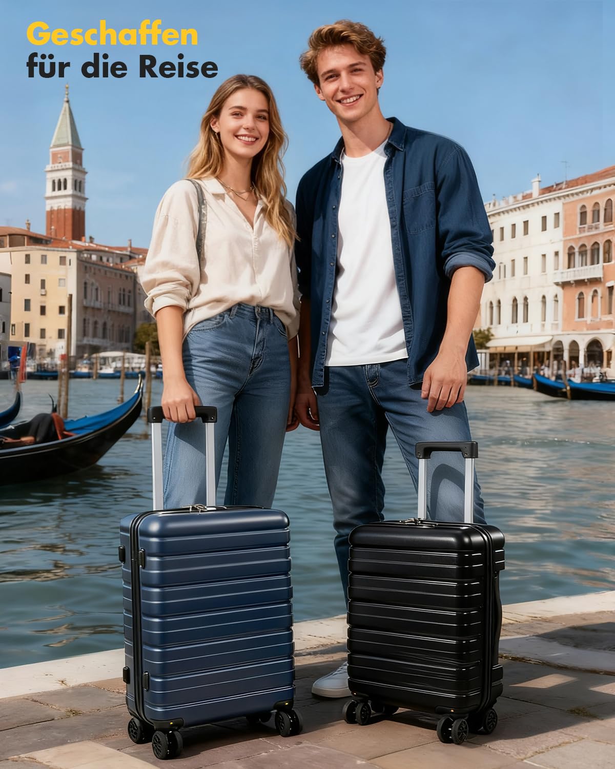 Lekesky Handgepäck Koffer 55x40x20cm - Trolley Handgepäck mit TSA Schloss und 4 Abnehmbaren Rollen, Leicht Hartschale für Ryanair, Lufthansa, Eurowings, Blau