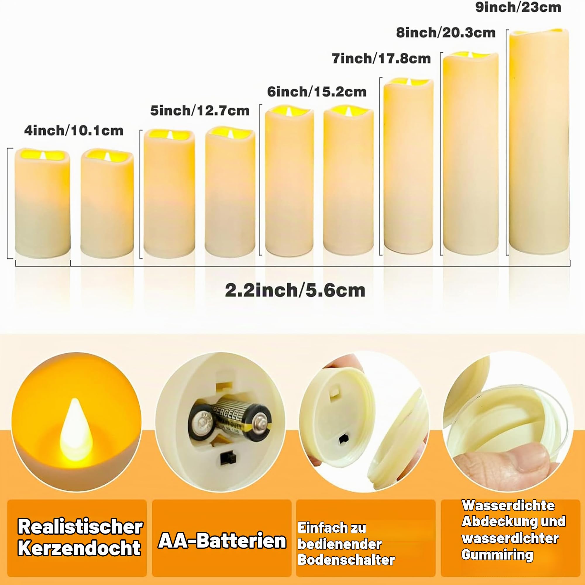 VETOUR LED Flammenlos Kerzens of 18 Stück Wasserdichte Batteriebetriebene Flackernde Kerze den Außenbereich mit Timer-Fernbedienung für Balkone, Außenlaternen, Innenbereich Geburtstage Weihnachten